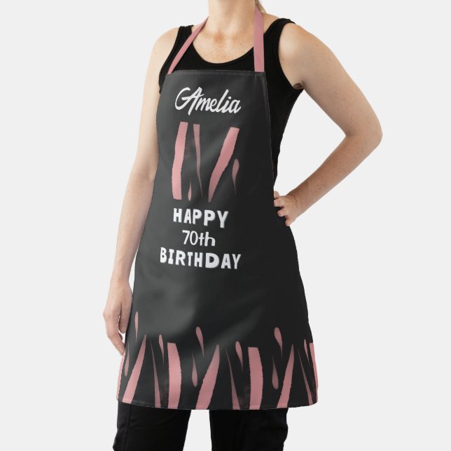 Elegant Black Pink Watercolor 70th Happy Birthday  Apron (Insitu)