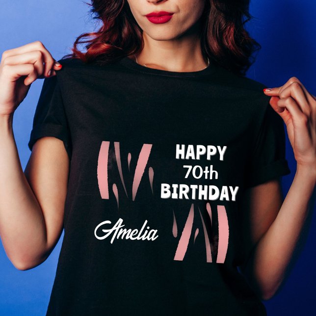 Elegant Black Pink Watercolor 70th Happy Birthday  T-Shirt (Creator Uploaded)