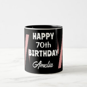 Elegant Black Pink Watercolor 70th Happy Birthday  Two-Tone Coffee Mug