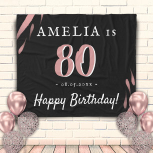 Elegant Black Pink Watercolor 80th Birthday  Fleece Blanket