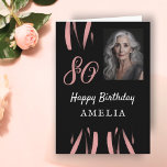 Elegant Black Pink Watercolor 80th Birthday Photo Card<br><div class="desc">Elegant Black Pink Watercolor 80th Birthday Photo Card. Personalise it with your photo,  name,  age and text inside.</div>
