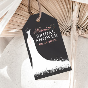 Elegant Black Pink Wedding Gown Shower Favour Gift Tags