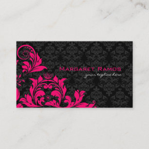 Elegant Black Pink & White Vintage Floral Damasks Business Card