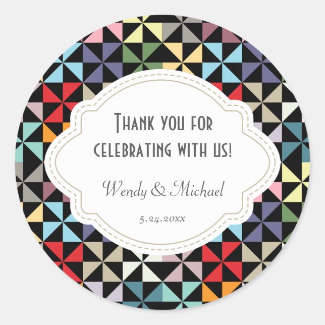 Elegant Black Pinwheel Pattern Wedding Anniversary Classic Round Sticker (Front)