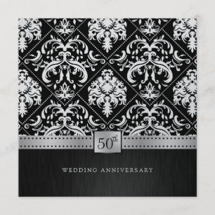 Elegant Black & Platinum 50th Wedding Anniversary Invitation