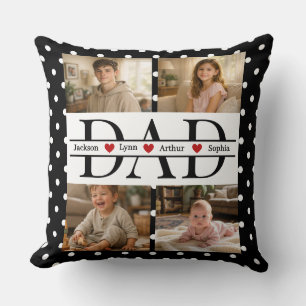 Elegant Black Polka Dot 4-Photo Custom Dad Gift Cushion