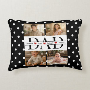 Elegant Black Polka Dot 4-Photo Custom Dad Gift Decorative Cushion