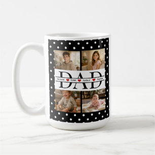 Elegant Black Polka Dot 4-Photo Custom DAD & Name Coffee Mug