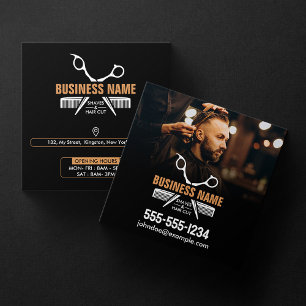Elegant Black Professional BarberShop Hair Stylist Square Business Card
