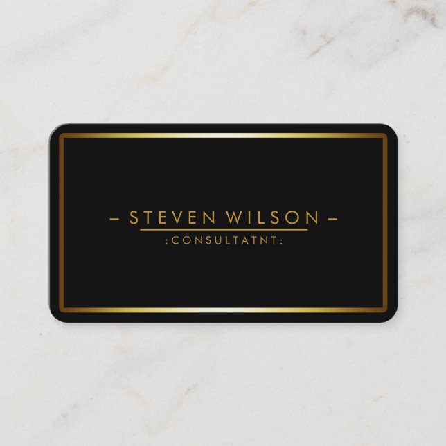 Elegant Black Professional Modern Plain Gold Business Card (Front)