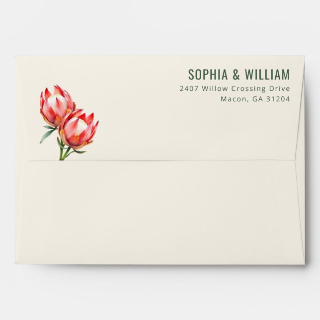 Elegant Black Protea Floral Illustration Envelope (Back (Top Flap))