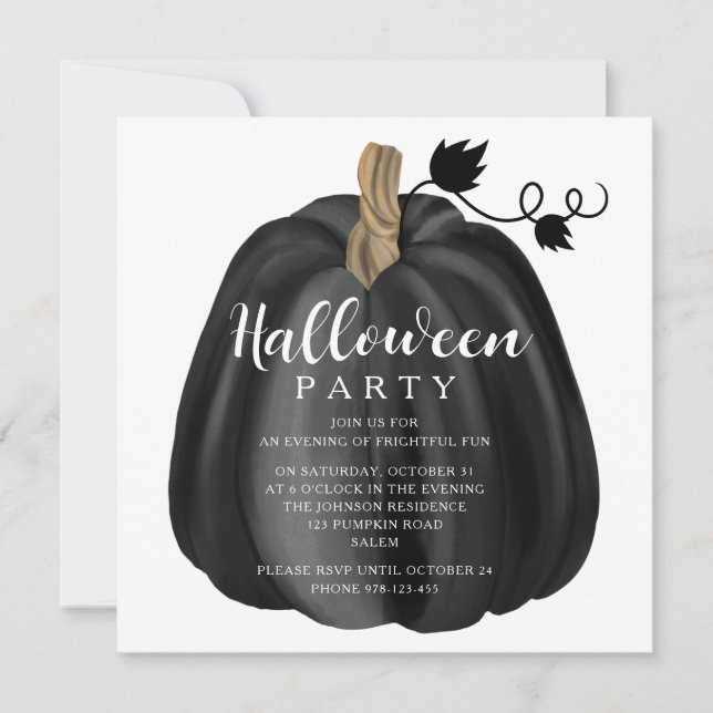 Elegant Black Pumpkin Halloween Party Invitation (Front)