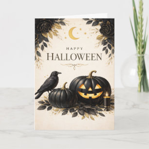 Elegant Black Pumpkins Gothic Halloween Card