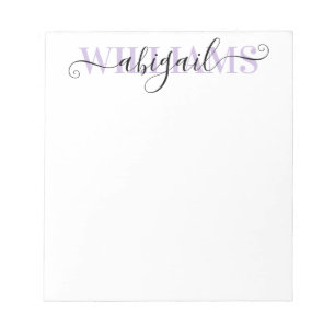 Elegant Black Purple Calligraphy Script Name Notepad