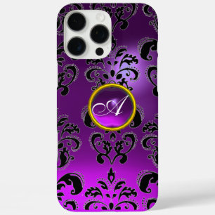 ELEGANT BLACK PURPLE DAMASK GEM MONOGRAM iPhone 16 PRO MAX CASE