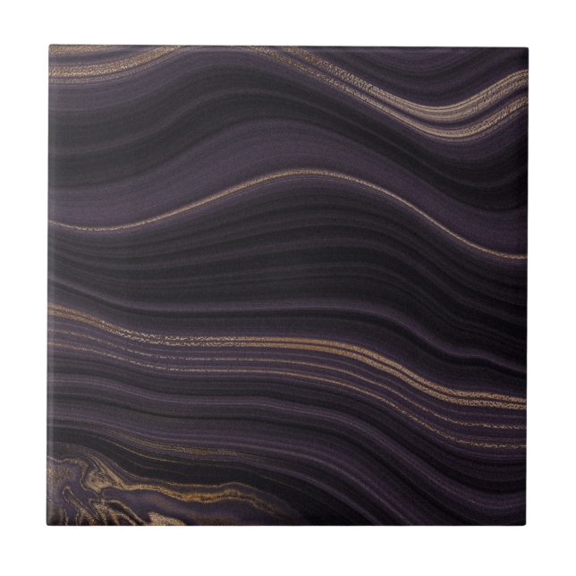 Elegant Black purple gold agate fluid marble Tile (Front)