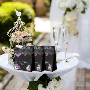 Elegant Black Purple Gothic Floral Skull Wedding Favour Box