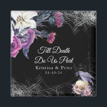 Elegant Black Purple Gothic Floral Skull Wedding Magnet<br><div class="desc">Introducing our Elegant Black Purple Gothic Floral Skull Wedding Magnet, the perfect keepsake for your gothic-themed wedding or hallowedding. This magnet features a striking floral skull with dark gothic cobwebs and raven spiderweb motifs, creating a unique "till death do us part" design. The magnet's backdrop showcases a watercolor botanical vintage...</div>