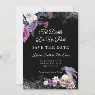 Elegant Black Purple Gothic Floral Skull Wedding Save The Date