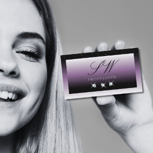 Elegant Black Purple Ombre Sparkle Jewels Initials Business Card