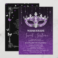 Elegant Black Purple Silver Masquerade Sweet 16