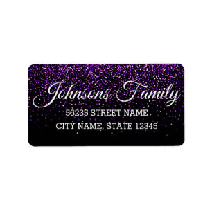 elegant black purple sparkles classic calligraphy label