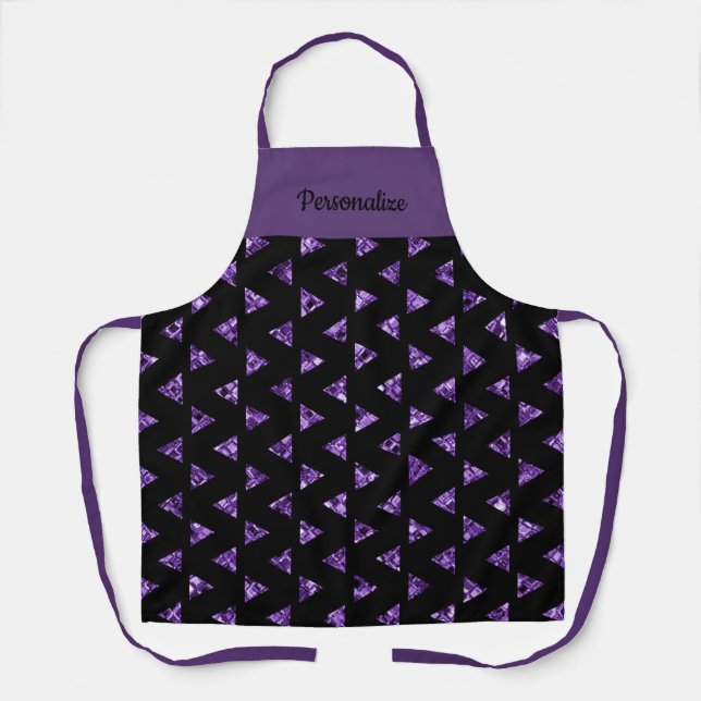 Elegant Black Purple Triangle Gem Girly Apron (Front)