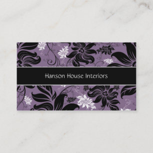 Elegant Black Purple White Floral Business Card