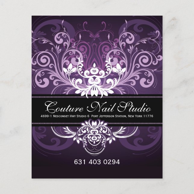 Elegant Black Purple & White Tones Vintage Frame Flyer (Back)