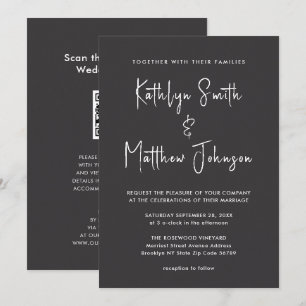 Elegant Black QR Code All In One Modern Wedding Invitation