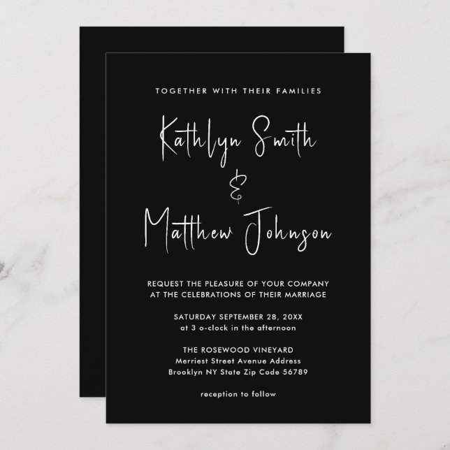 Elegant Black QR Code All In One Modern Wedding Invitation (Front/Back)