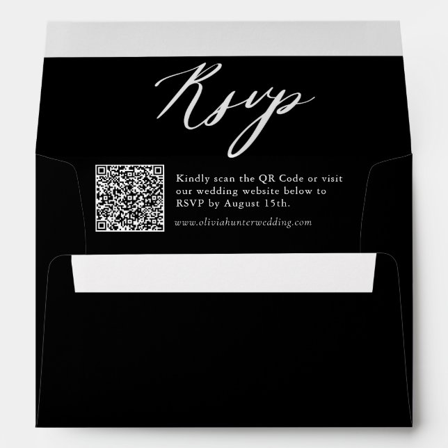 Elegant Black QR Code Wedding Envelope (Back (Bottom))