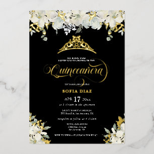 Elegant Black Quinceañera Floral Gold