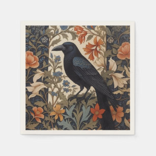 Elegant Black Raven William Morris Inspired Floral Napkin