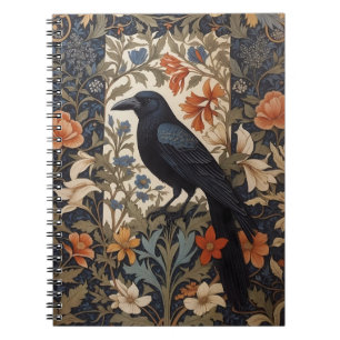 Elegant Black Raven William Morris Inspired Floral Notebook