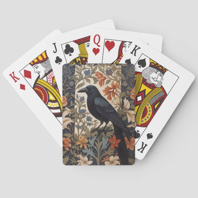 Elegant Black Raven William Morris Inspired Floral Playing Cards (Back)