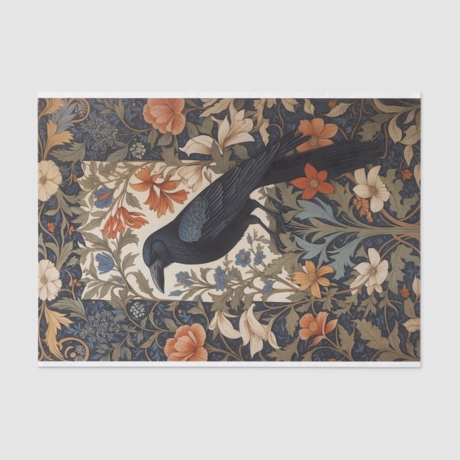 Elegant Black Raven William Morris Inspired Floral Tissue Paper (Front)