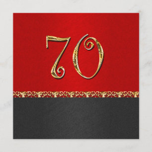 Elegant black red 70th gold party invitation