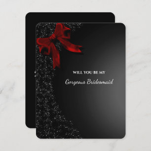 Elegant Black Red Bow Bridesmaid Proposal Invitation