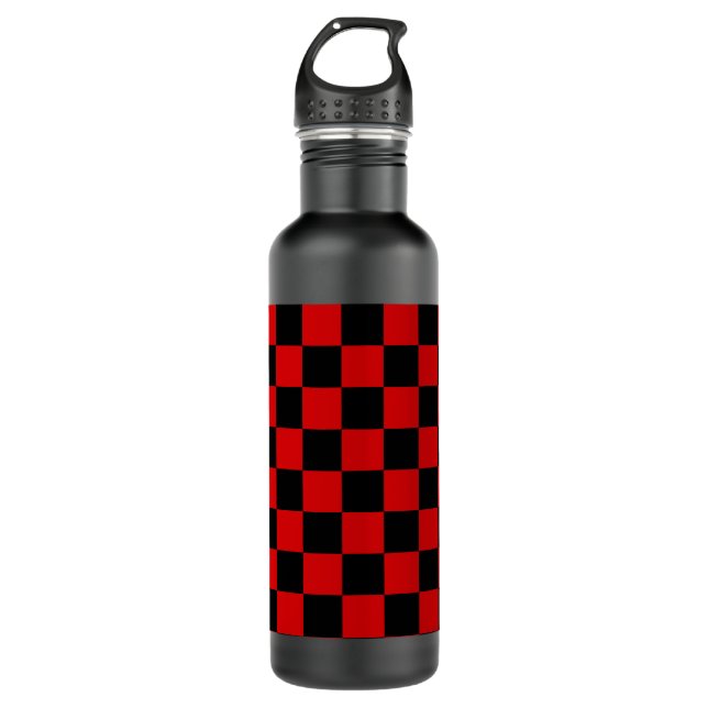 Elegant Black & Red Chequered 710 Ml Water Bottle (Front)