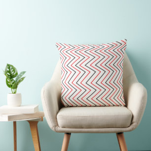 Elegant Black Red Chevron Vertical Stripe Pattern Cushion