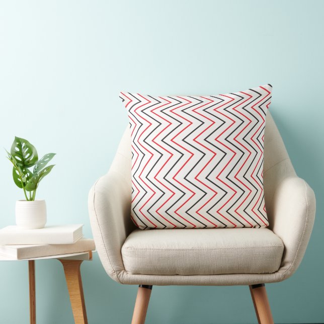 Elegant Black Red Chevron Vertical Stripe Pattern Cushion (Chair)
