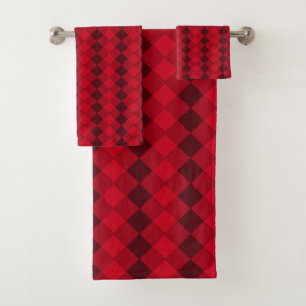 Elegant black & red diamond pattern bath towel set