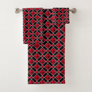 Elegant black & red diamond pattern bath towel set