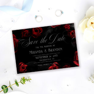 Elegant Black Red Floral Save The Date Card