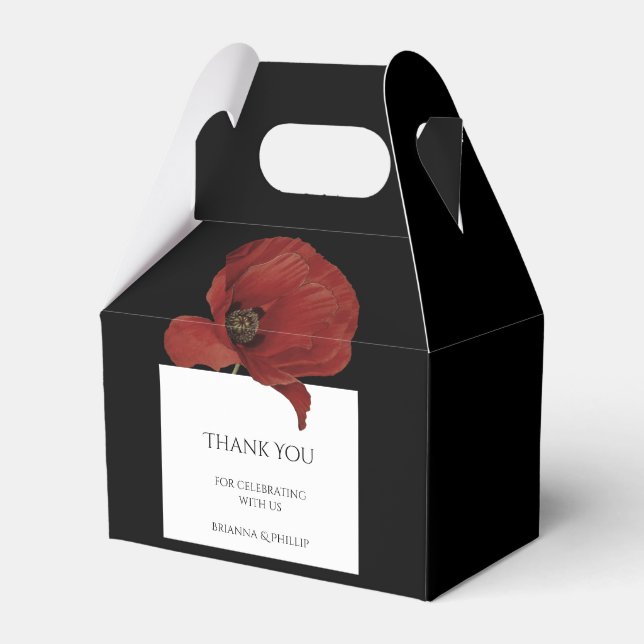 Elegant Black Red Floral Wedding Thank You  Favour Box (Front Side)