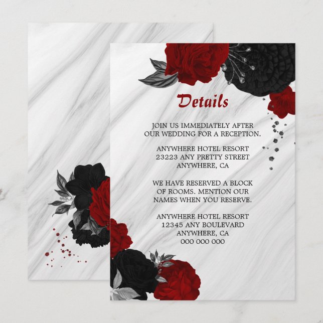 Elegant black & red flowers details enclosure card (Front/Back)