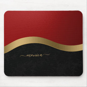Elegant Black Red Gold Personalised Mouse Mat