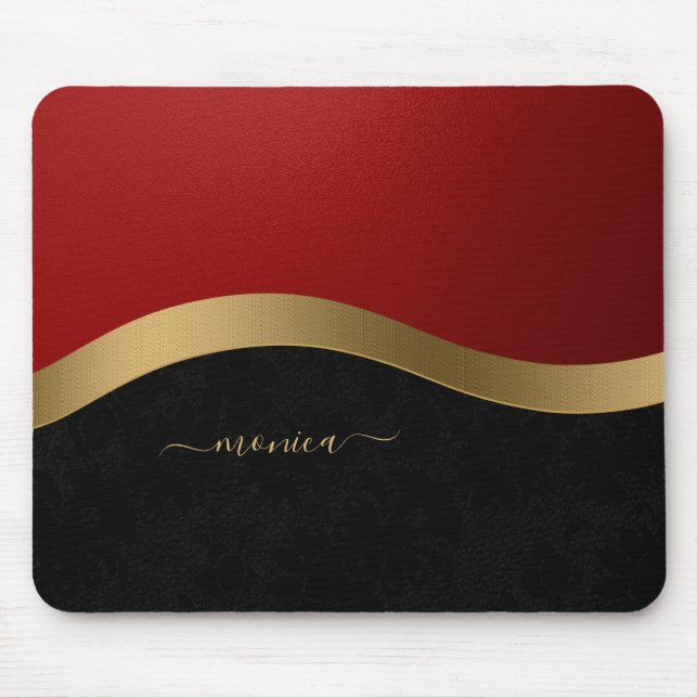 Elegant Black Red Gold Personalised Mouse Mat (Front)