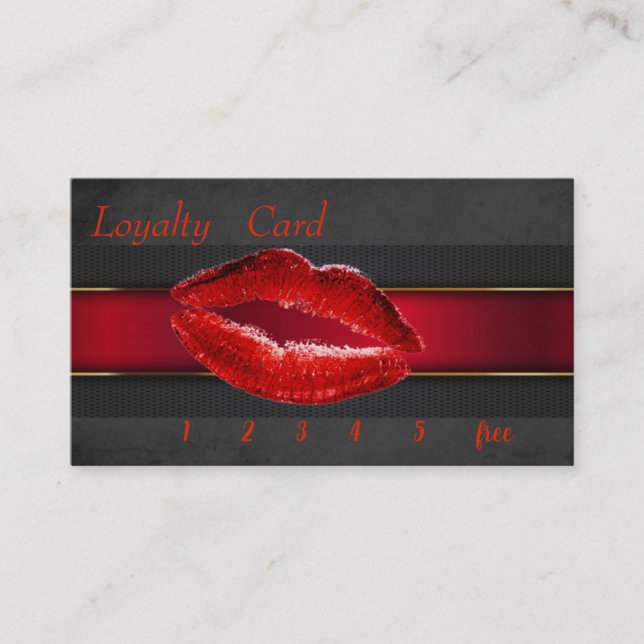 Elegant Black , Red Lips,  Loyalty Card (Front)